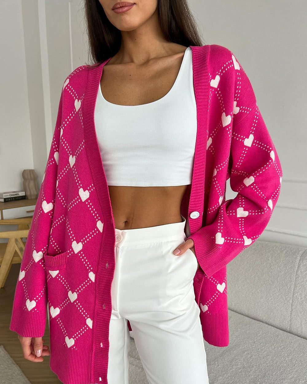 Sophie Hearts Print Oversize Women Cardigan