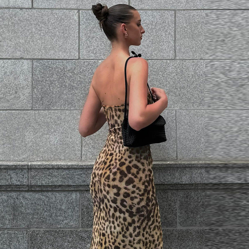 Ruby Vintage Leopard Print Sexy Straps Long Dress
