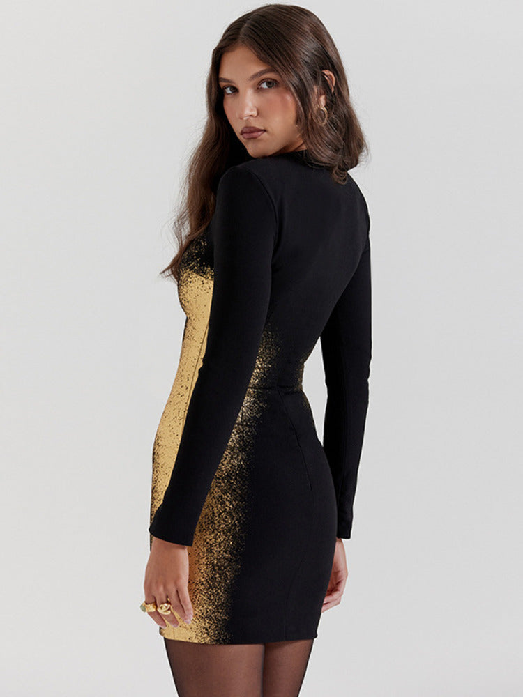 Emma Gold Print Mini Dress