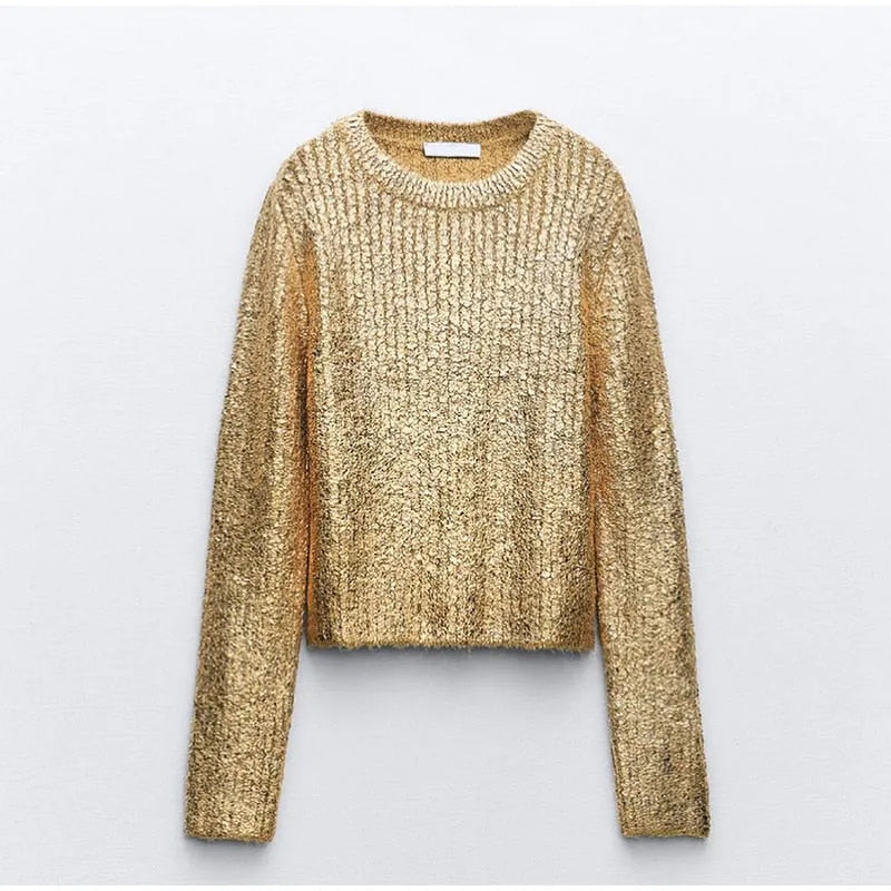 Maria Fashion Gold O Neck Women Sweater