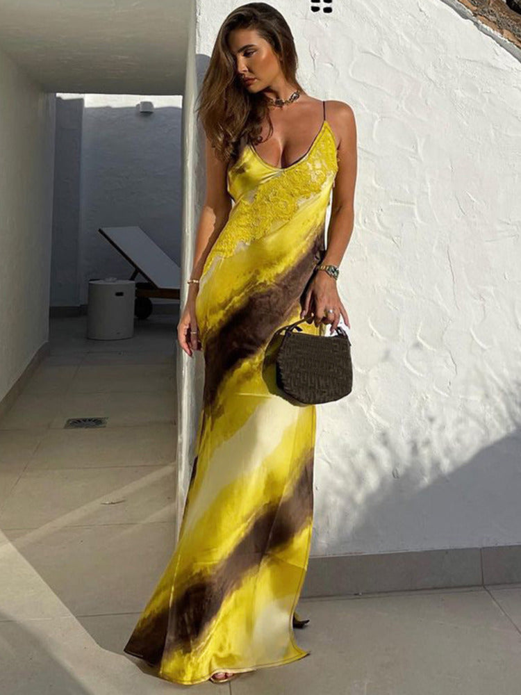 Phyllis Spaghetti Strap Sleeveless Backless Maxi Dress