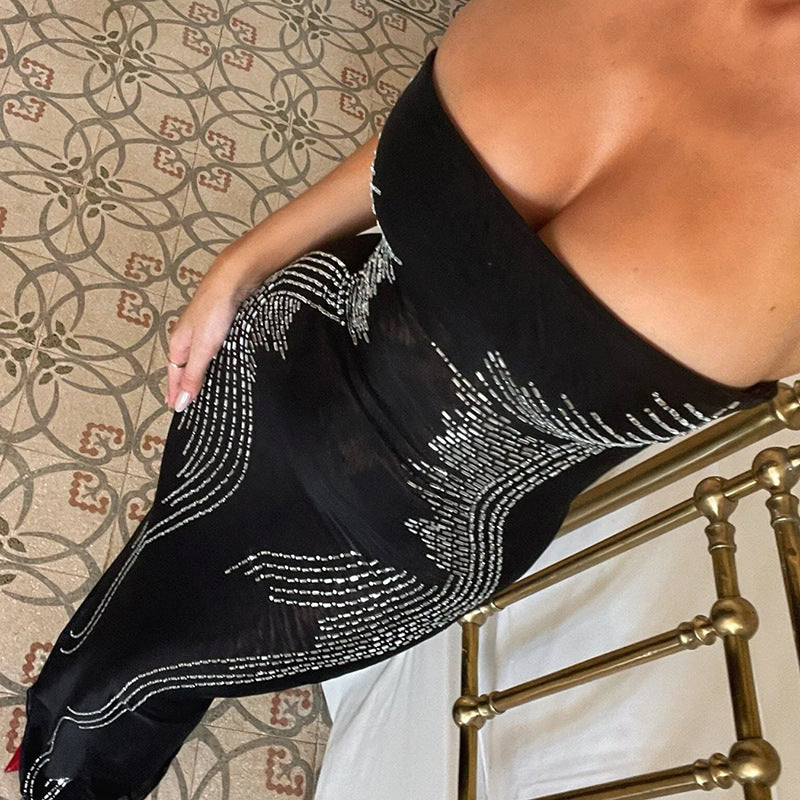 Monica Sparkle Off-shoulder Sexy Maxi Dress