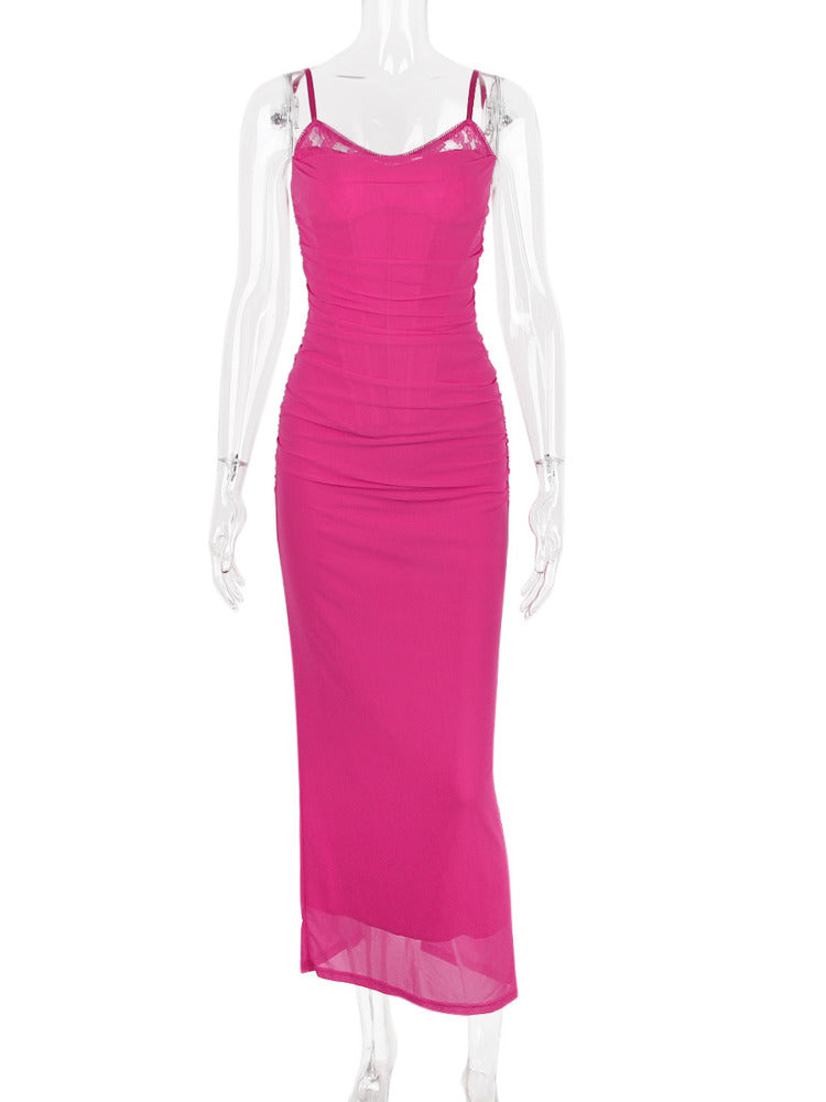 Erika Lace Mesh Sexy Spaghetti Strap Maxi Dress