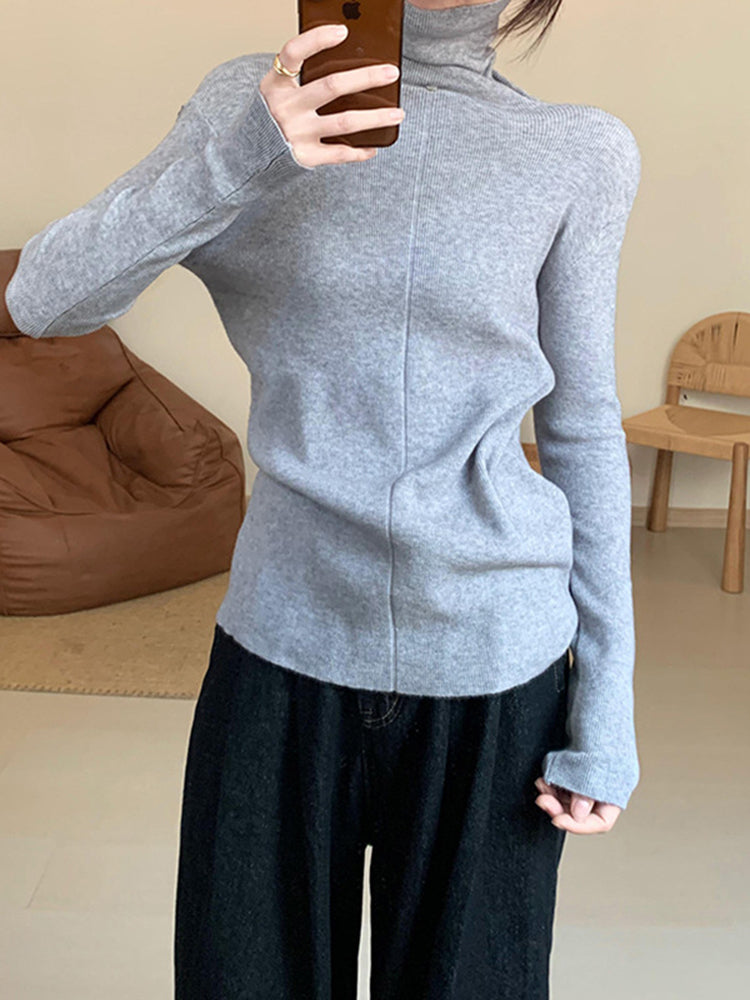 Natalie High Neck Solid Slim Fit Knitted Woman Sweater