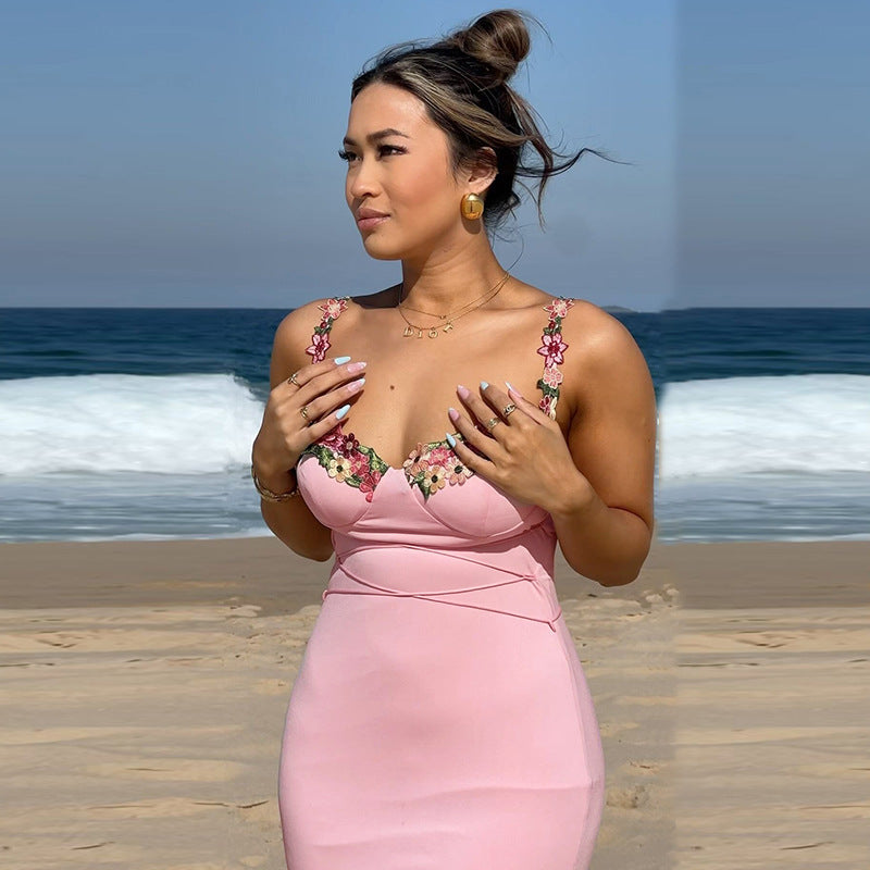 Joanna Spaghetti Strap Print Patchwork Maxi Dress