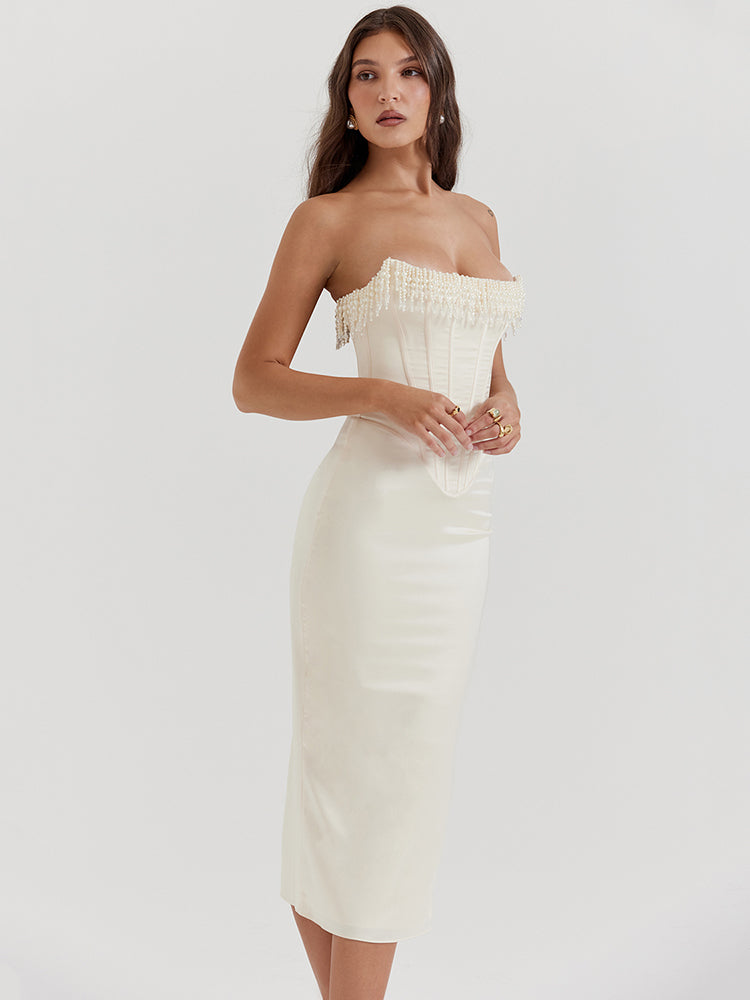 Whitney Pearl Tassel Sexy Midi Dress