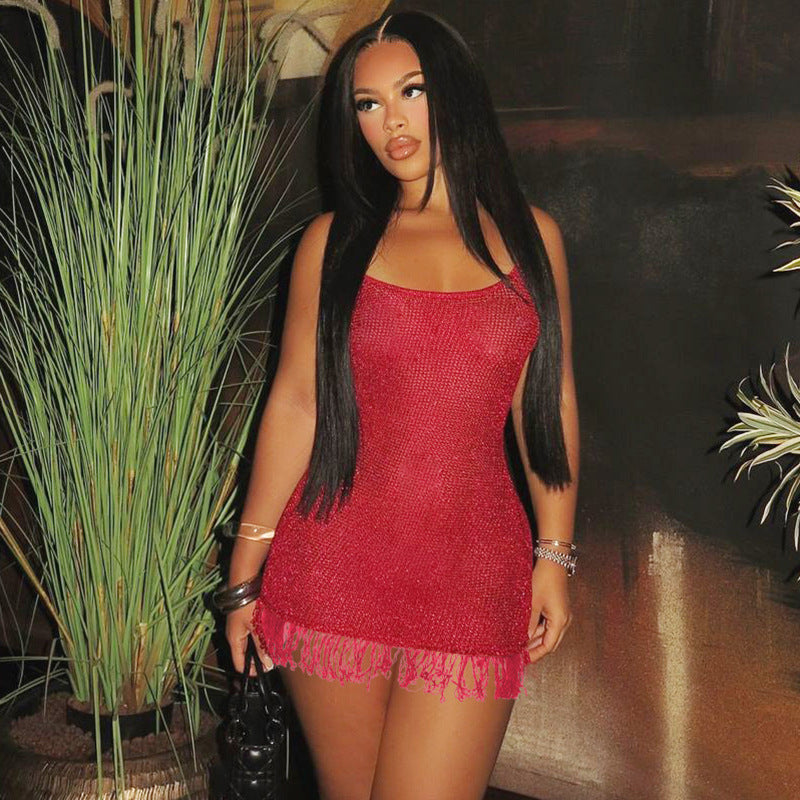 Sara See Through Tassel Sexy Mini Dress