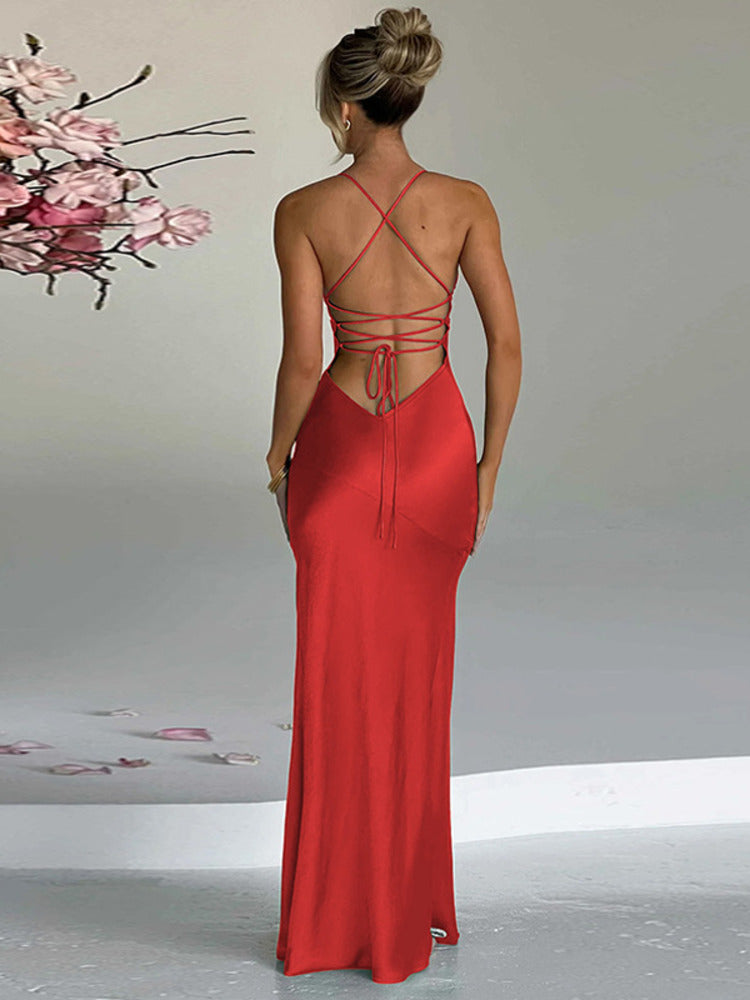 Lillian Spaghetti Strap Backless Sexy Maxi Dress