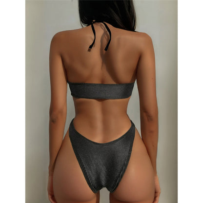 Lydia Ribbed Halter Brazilian Bikini