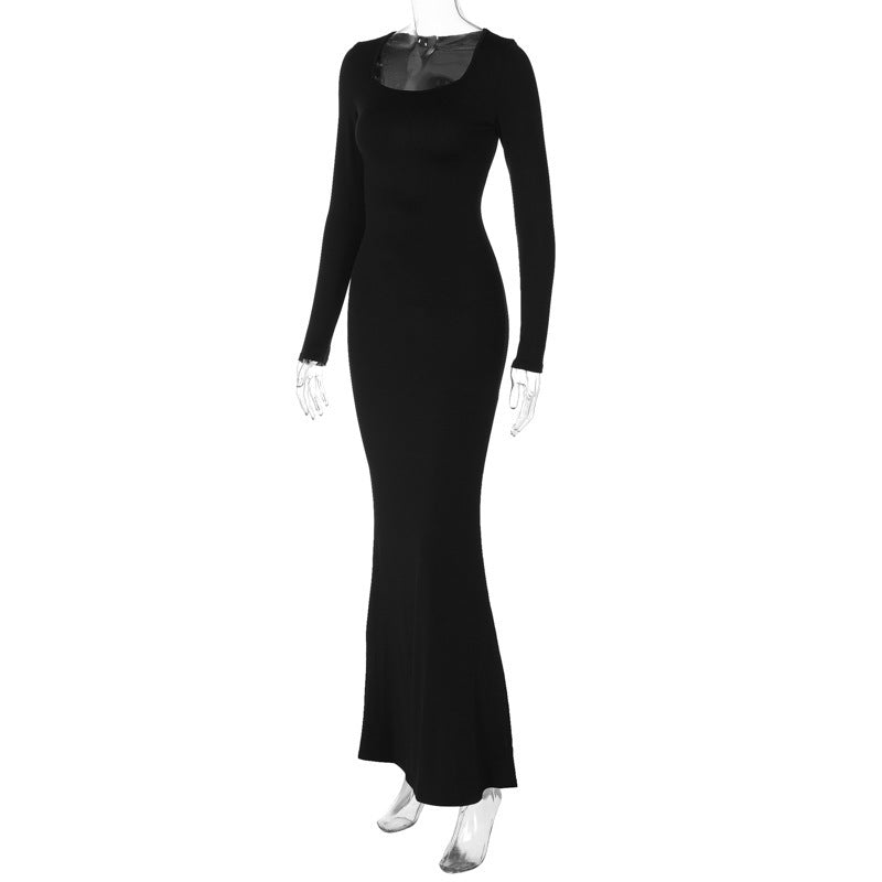Gina Black Lace-up Long Sleeve Maxi Dress