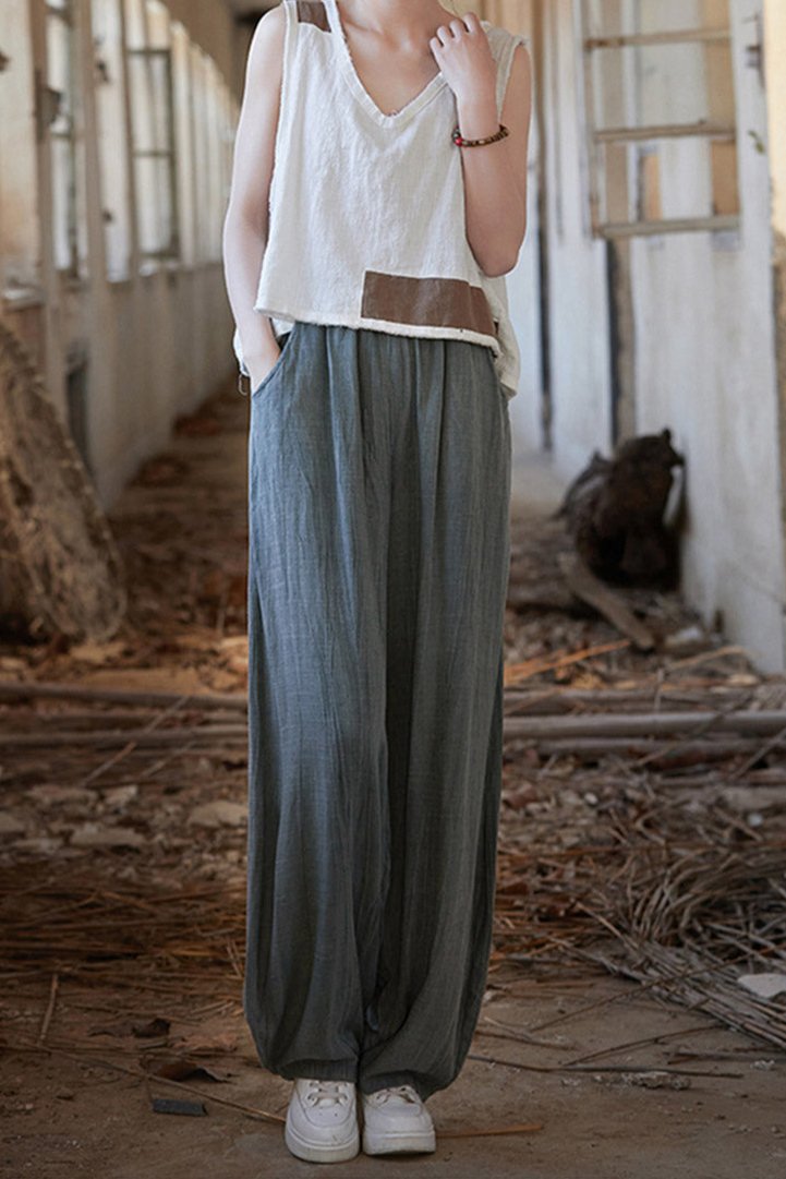 Stella  Woman Cotton Linen Baggy Cargo Pants