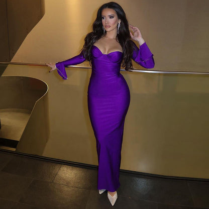 Carmen Long Flare Sleeve Sexy Maxi Dress