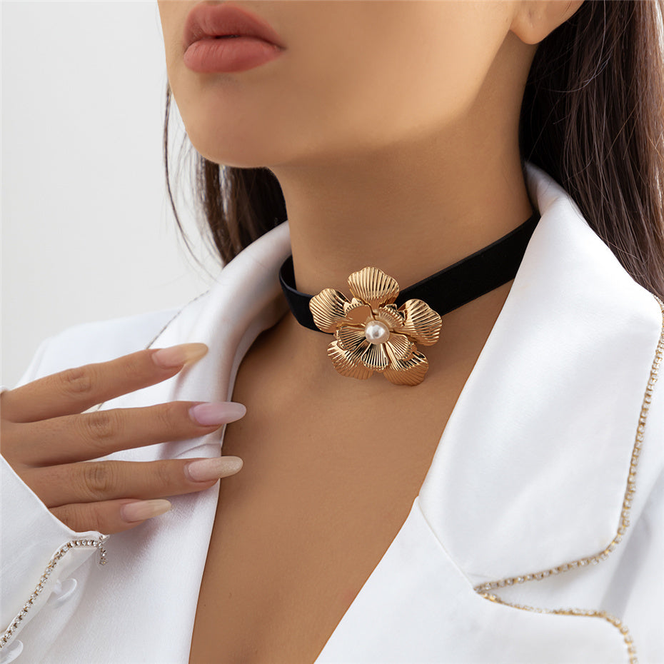 Vanessa Velvet Rose Flower Choker Necklace