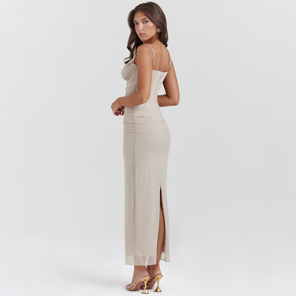 Erika Lace Mesh Sexy Spaghetti Strap Maxi Dress