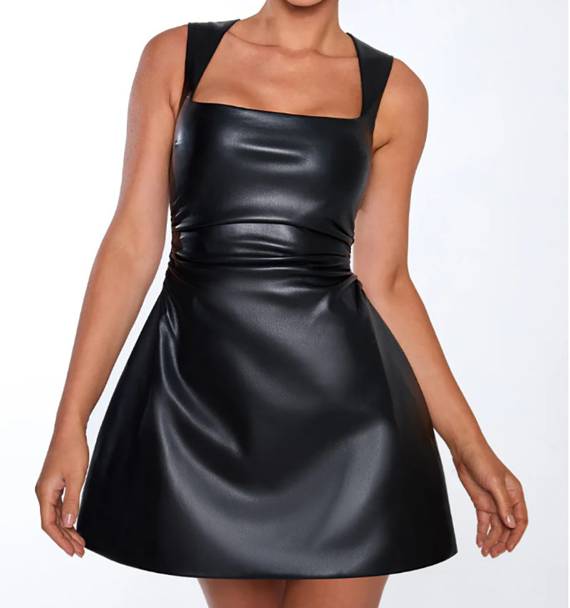 Rebecca Black PU Leather Sexy Mini Dress