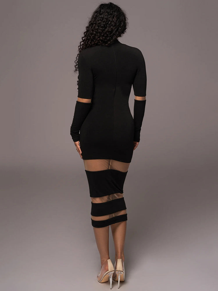 Phyllis Patchwork Bodycon Sexy Midi Dress