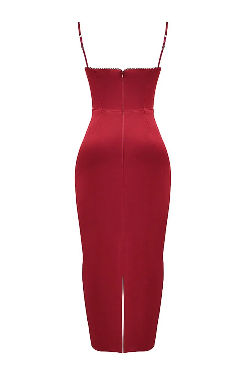 Joanna Satin Spaghetti Strap Backless Bodycon Maxi Dress
