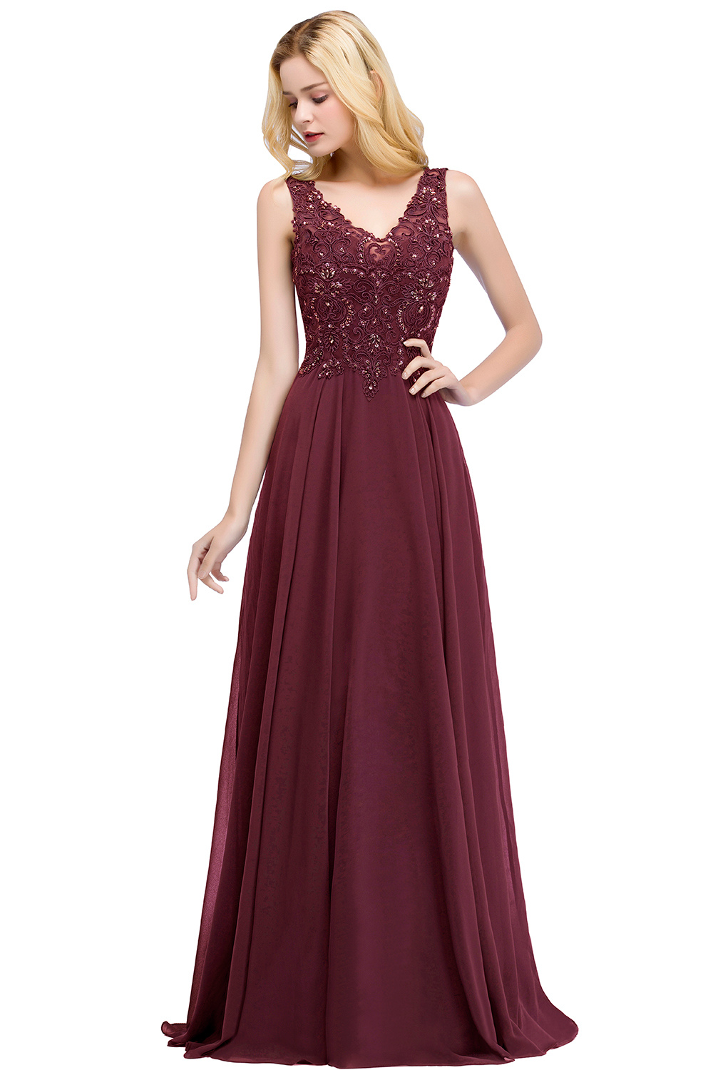 V Neck Lace Prom Dress