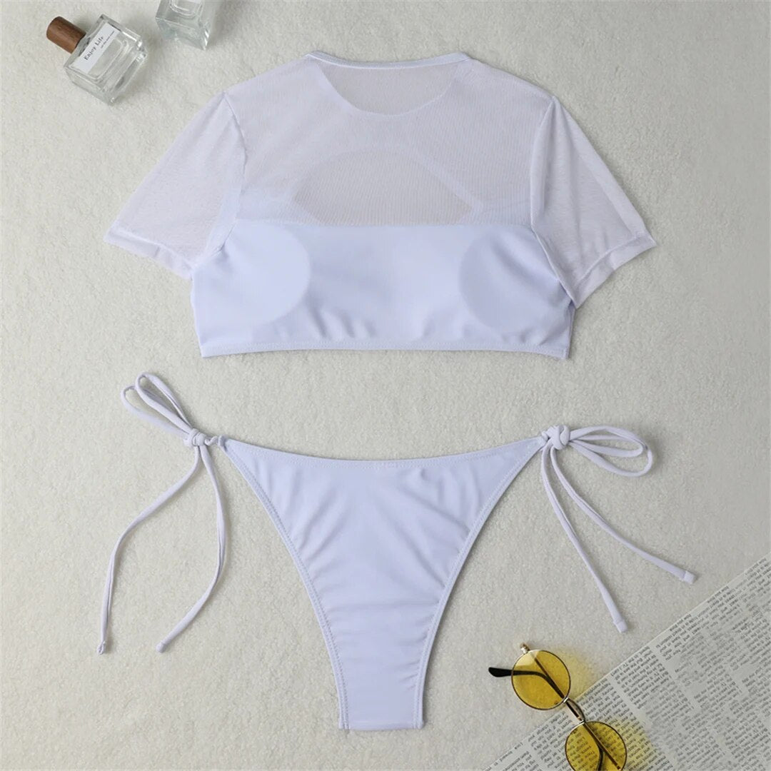 Leah Sexy Cut Out Short Sleeve Bikini