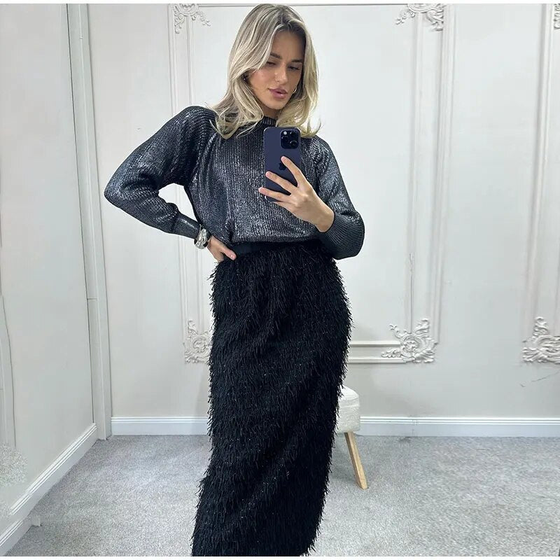 Tammy Sparkling Metallic Color Knit Women Sweater