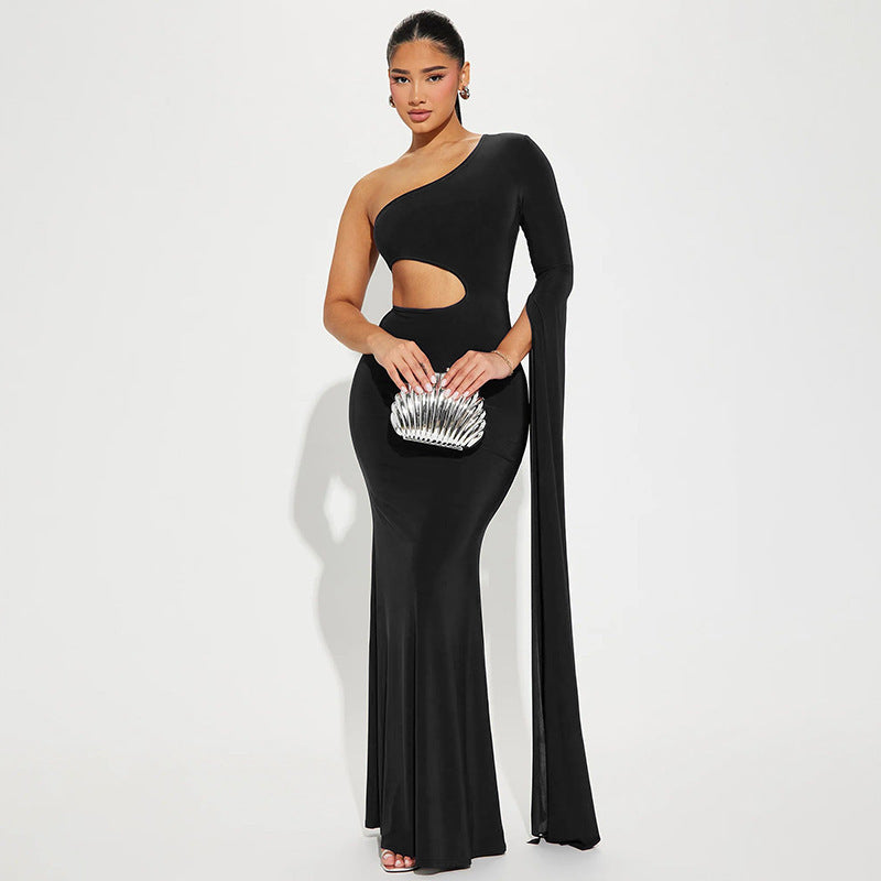 Samantha Hollow Out One Sleeve Sexy Maxi Dress