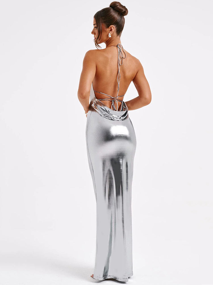 Tina Satin Backless Sexy Maxi Dress