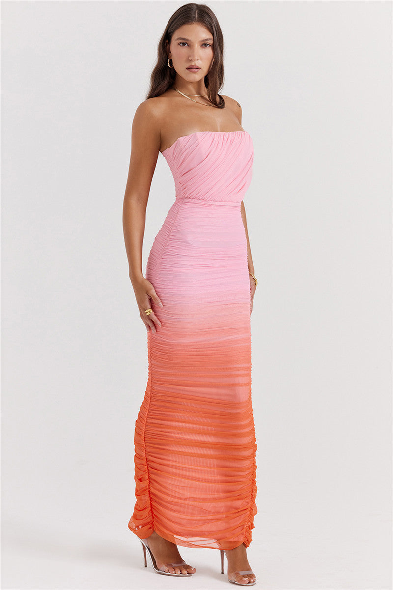 Valerie Gradient Strapless Backless Sexy Maxi Dress