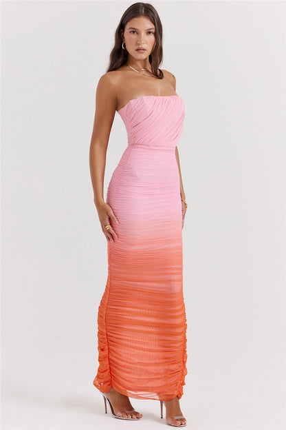 Valerie Gradient Strapless Backless Sexy Maxi Dress
