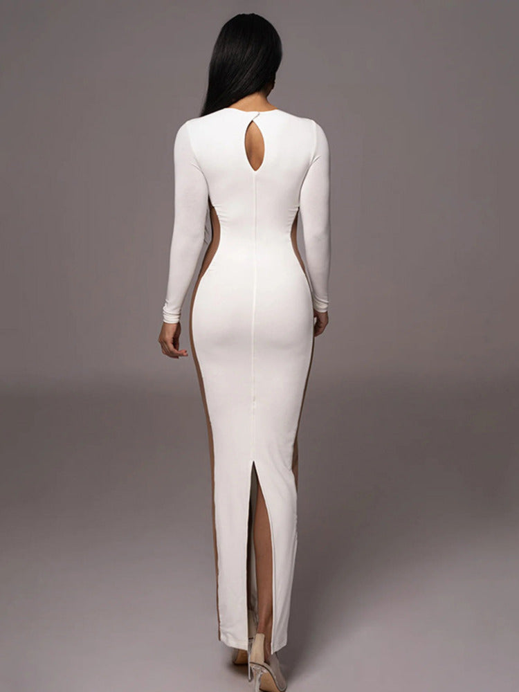 Jamie Hollow Out Contrast Color Bodycon Maxi Dress