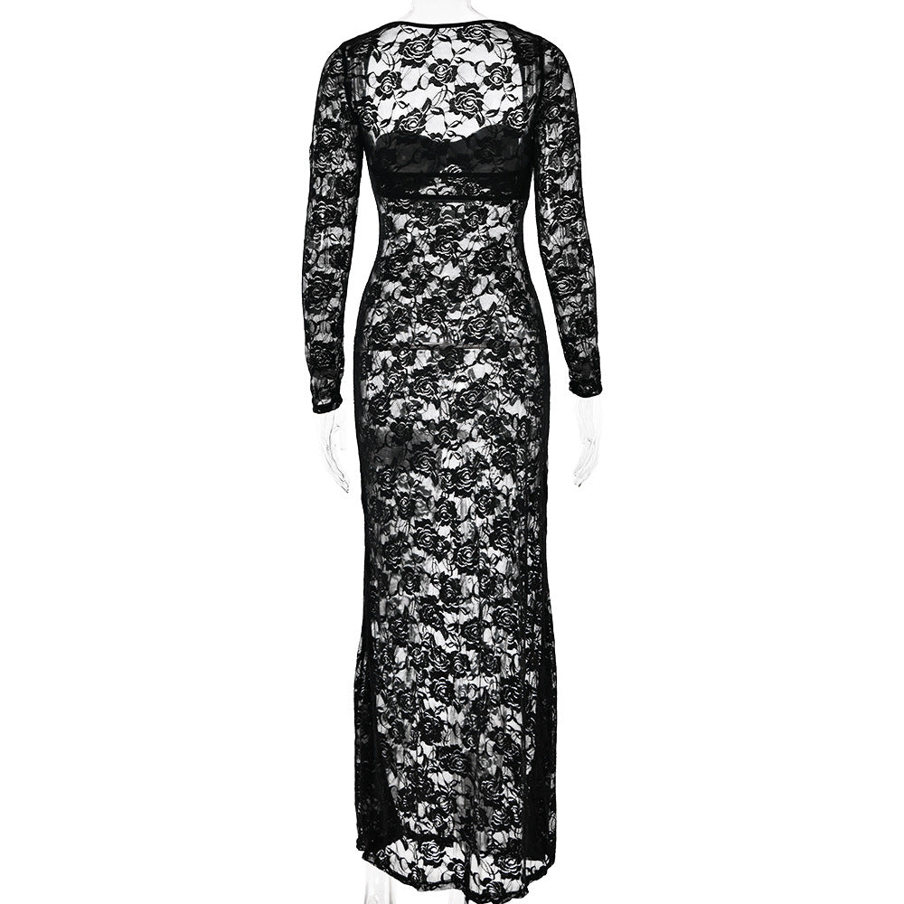 Regina Vintage Lace Cut Out Sheer Maxi Dress