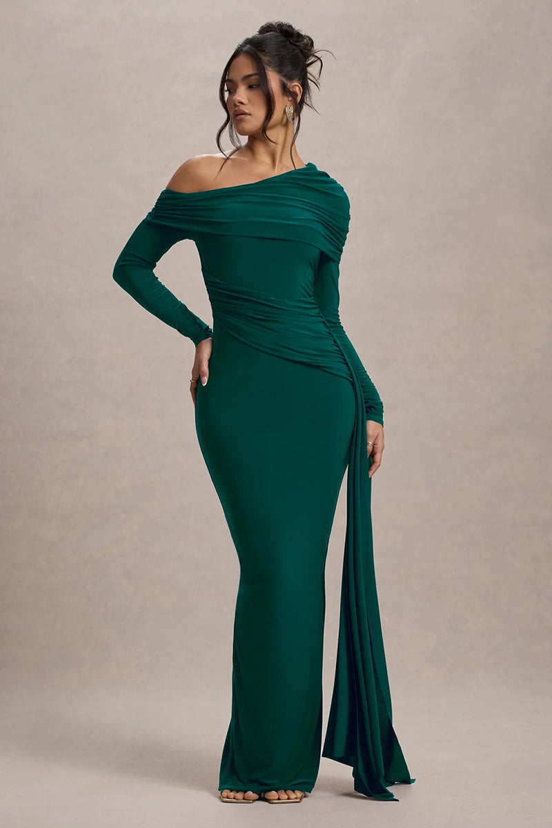 Louise Skew Collar Long Sleeve Sexy Maxi Dress