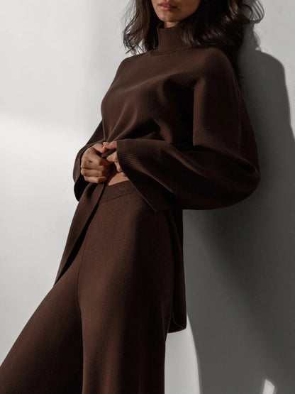 Miranda Women Irregular Turtleneck Sweater High Waist Leg Pant Suit