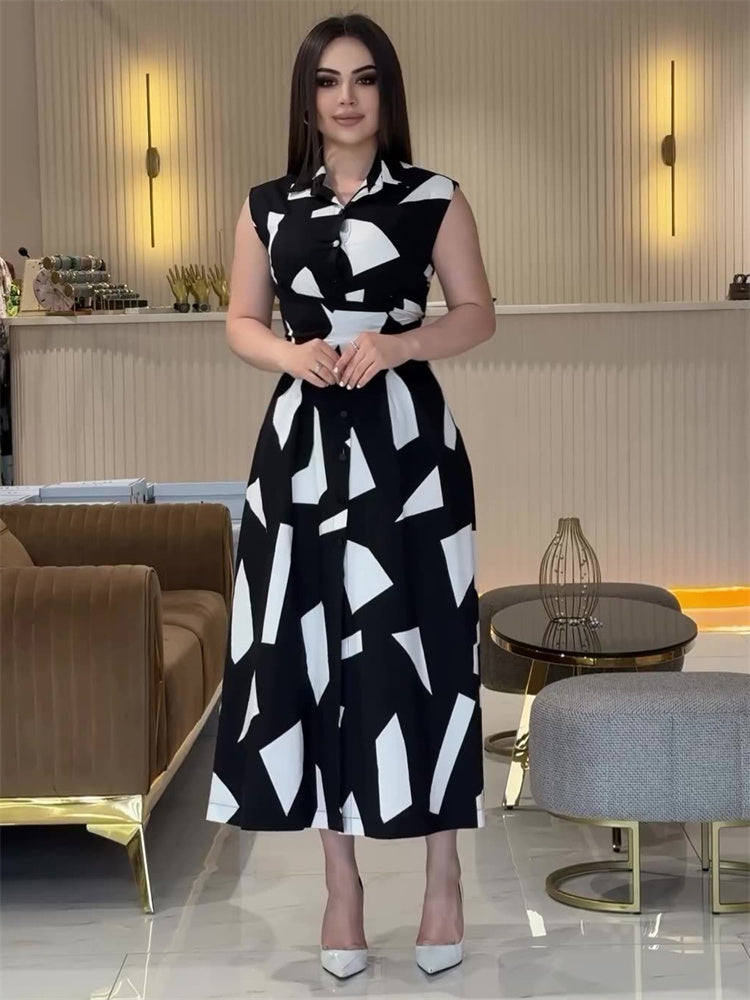 Margie Printed Contrast Elegant Long Dress