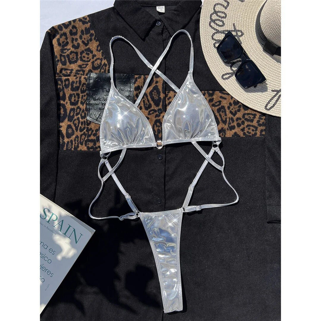 Tina Sexy PU Faux Leather Extreme String Mini Bikini