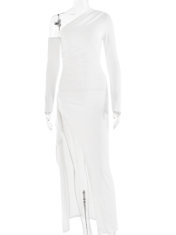 Natalie Oblique Shoulder Thigh High Split Maxi Dress