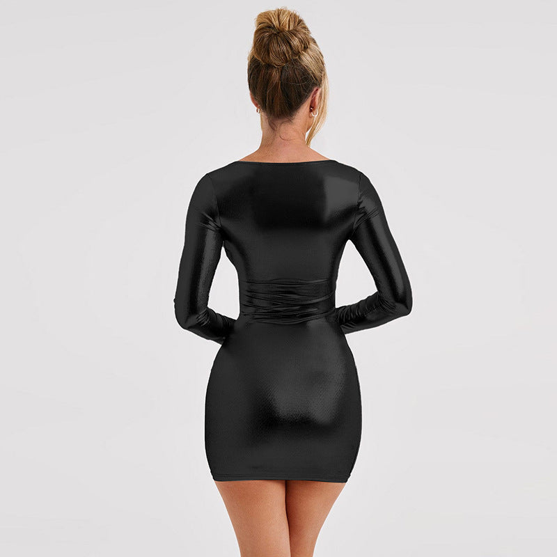 Marilyn Shiny Long Sleeve Skinny Mini Dress