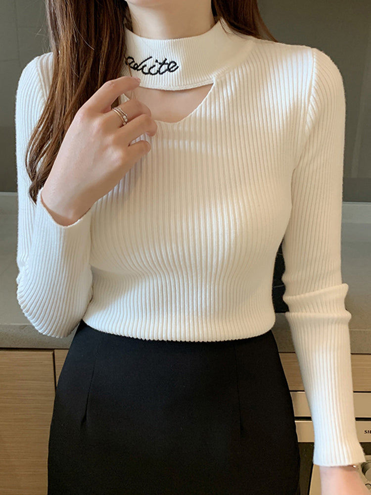 Renee Hollow Out Mock Neck Women Sweater