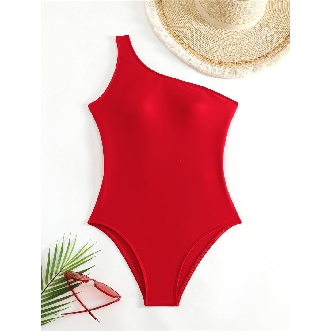 Samantha Lace Up Cut Out One Shoulder One Piece Swimsuit