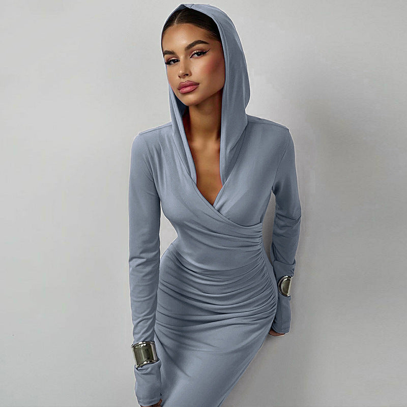 Eva V Neck Hooded Maxi Dress