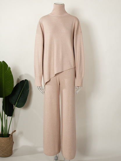 Miranda Women Irregular Turtleneck Sweater High Waist Leg Pant Suit