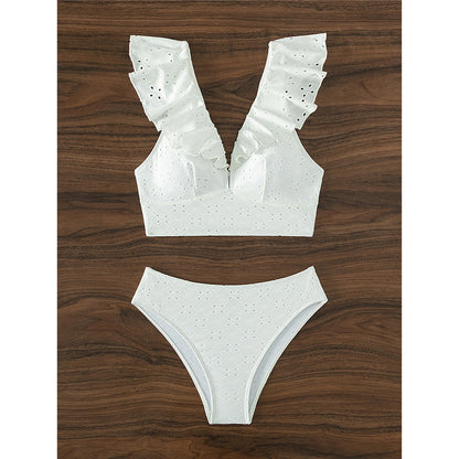 Beverly Ruffled Frilled V Neck High Waist Bikini