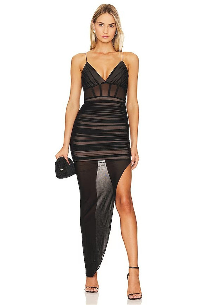 Jenna Spaghetti Strap Backless Mesh Maxi Dress