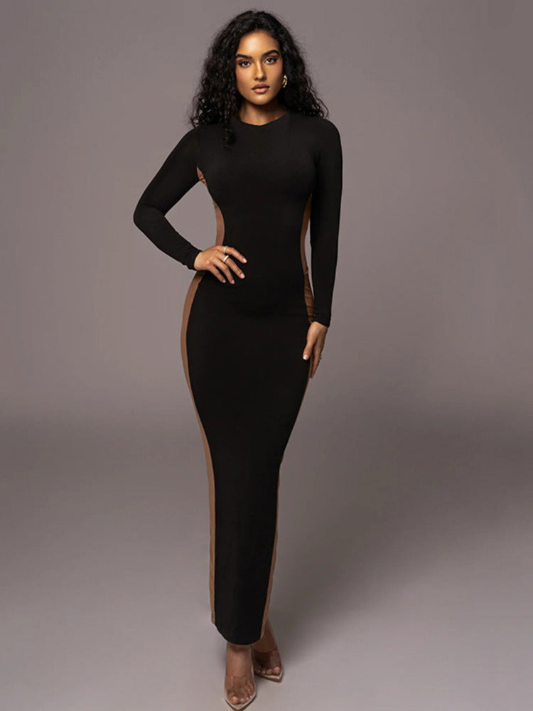 Jamie Hollow Out Contrast Color Bodycon Maxi Dress