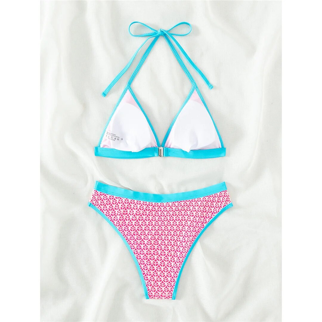 Dorothy Splicing Halter Wrinkled Mid Waist Bikini