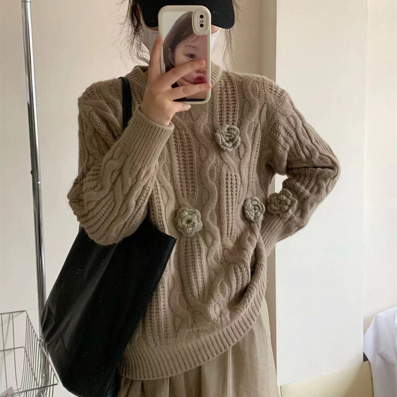 Annette 3D Embroidered Rose Hook Flower Sweater