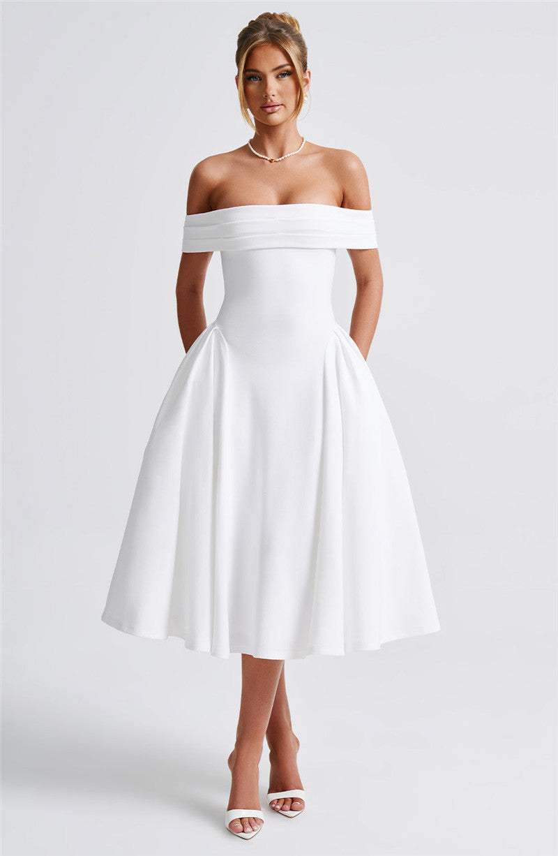 Rebecca Woman Off-shoulder Backless Sexy Midi Dress