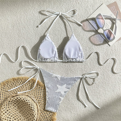 Sally New Shiny Sequins Halter High Leg Cut Bikini