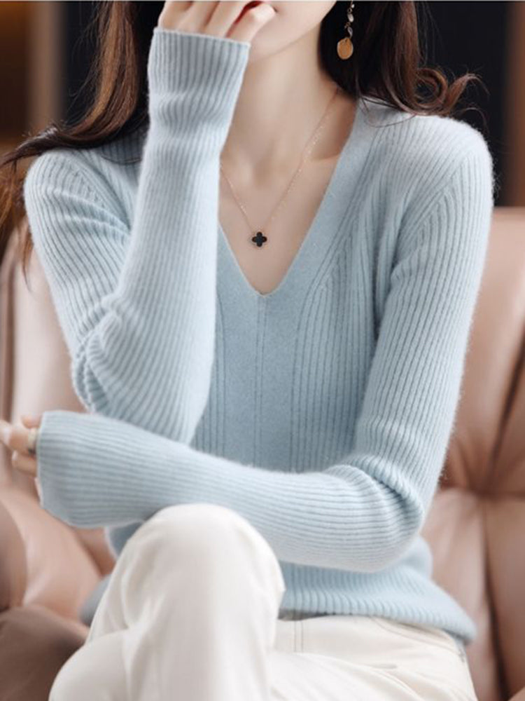 Margie Wool V-neck Woman Sweater