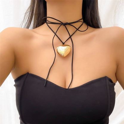 Beth Velvet Big Heart Pendant Choker Necklace
