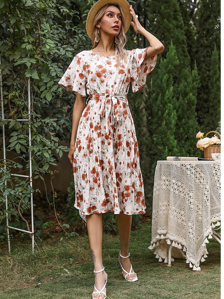 Margaret Floral Ruffle Sleeve Midi Dress